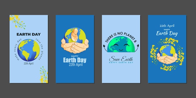 Векторная иллюстрация шаблона макета набора историй в социальных сетях Happy Earth Day