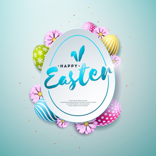 Vector illustration of happy easter holiday with and flower