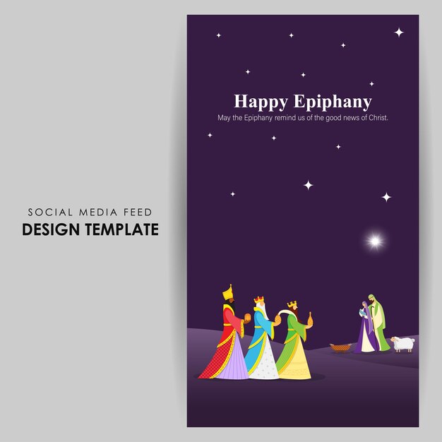 Vector illustration of Happy Epiphany social media feed template