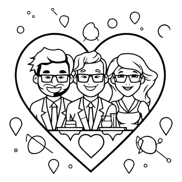 Vector vector illustration of a happy family celebrating birthday in the shape of a heart