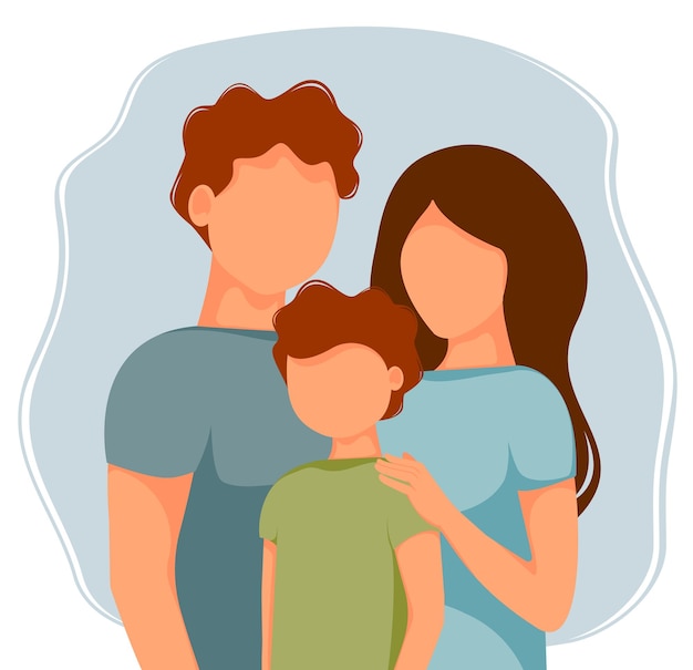 Векторная иллюстрация счастливой семьи с детьми Мать отец сын Плоский дизайн