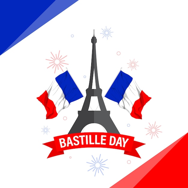 Vector illustration of Happy France Bastille Day social media story feed mockup template