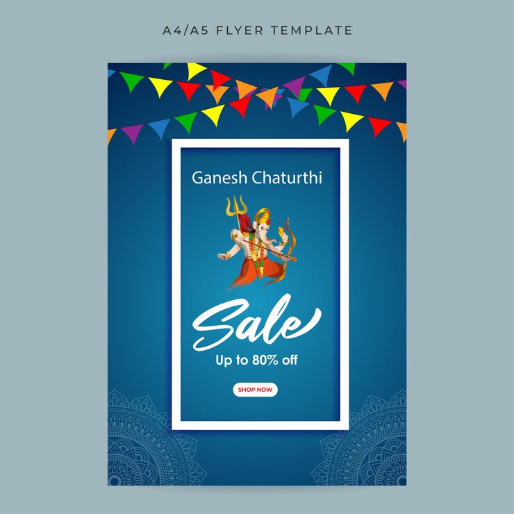 वेक्टर vector illustration of happy ganesh chaturthi sale social media story feed mockup a4 template