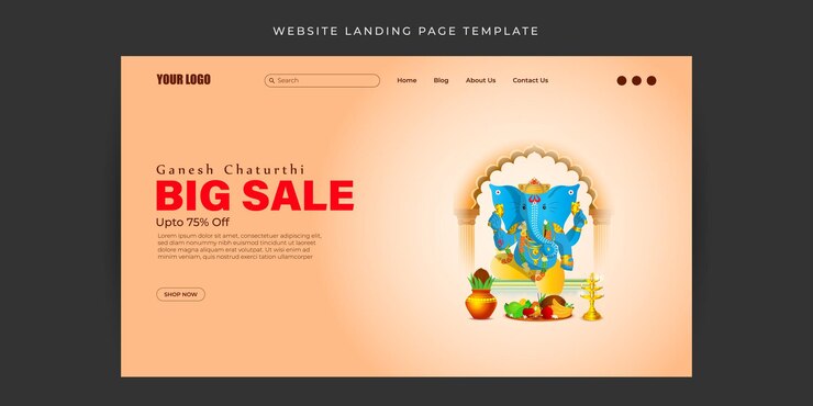 वेक्टर vector illustration of happy ganesh chaturthi sale website landing page banner mockup template