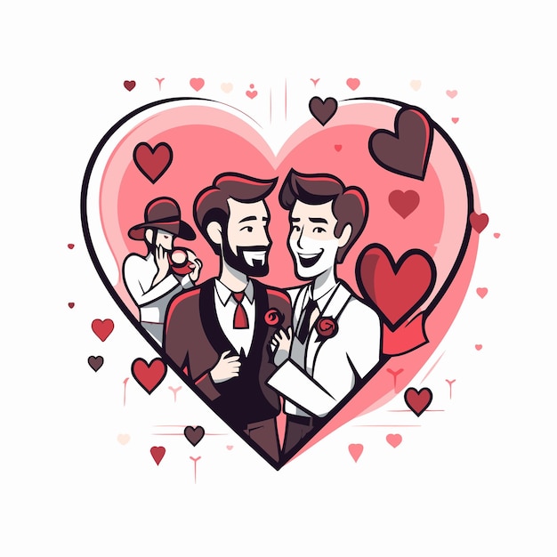 Vector vector illustration of happy gay couple in heart shape lgbt concept