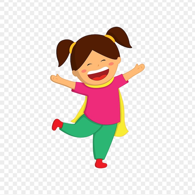 Vector illustration of happy girl wearing cape on transparent background