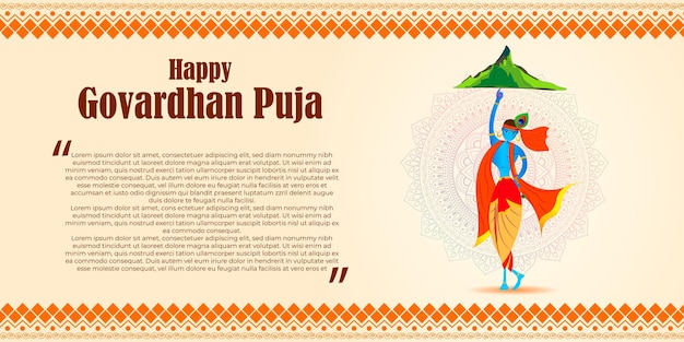 Vector illustration of happy govardhan puja indian festival greeting