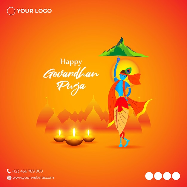 Vector illustration of Happy Govardhan Puja Indian festival greeting