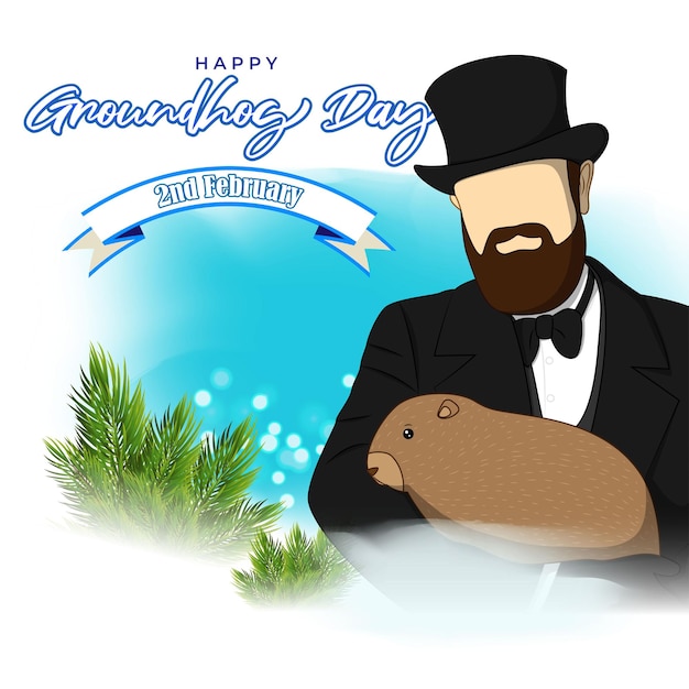 Vector illustration happy groundhog day greeting