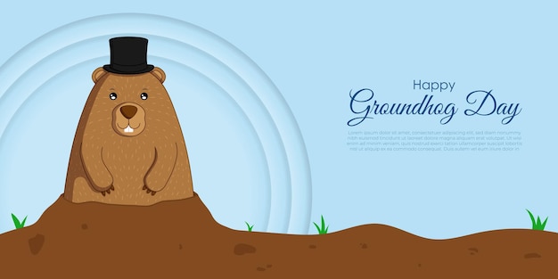 Vettore illustrazione vettoriale di happy groundhog day augura banner