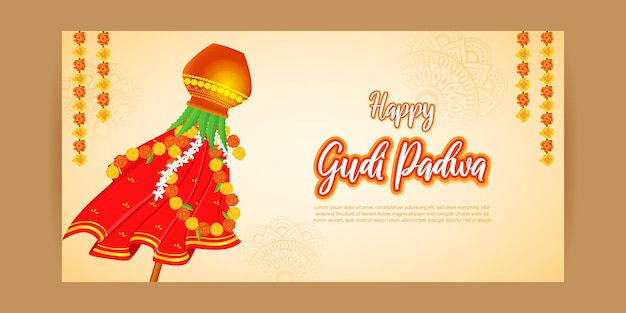 Vector vector illustration of happy gudi padwa wishes greeting