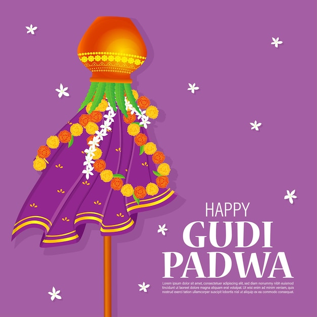 Vector illustration of happy gudi padwa wishes greeting