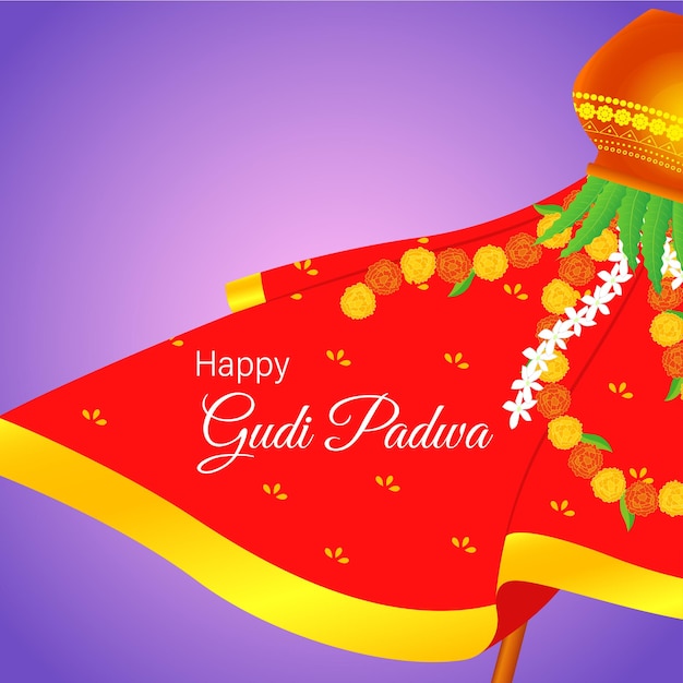 Vector illustration of happy gudi padwa wishes greeting