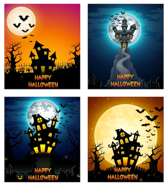 Vector illustration of Happy Halloween banners set