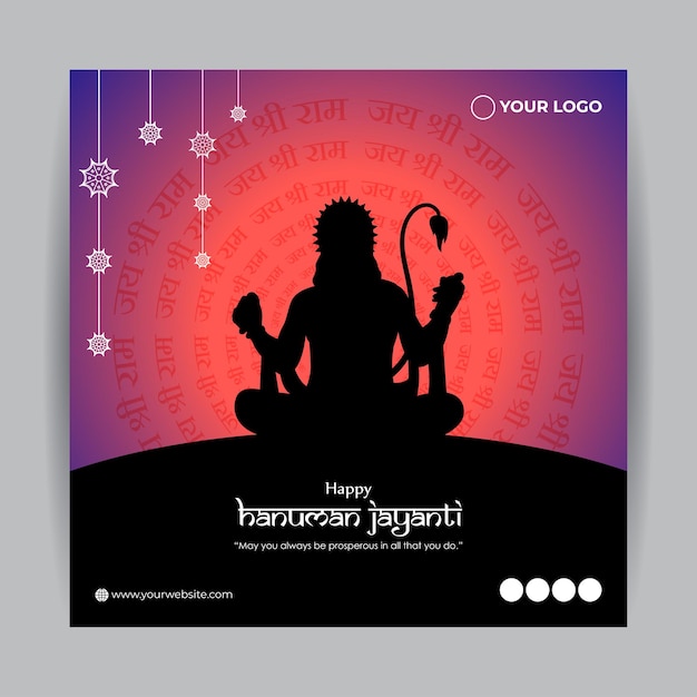 Vector illustration of Happy Hanuman Jayanti wishes social media story feed mockup template
