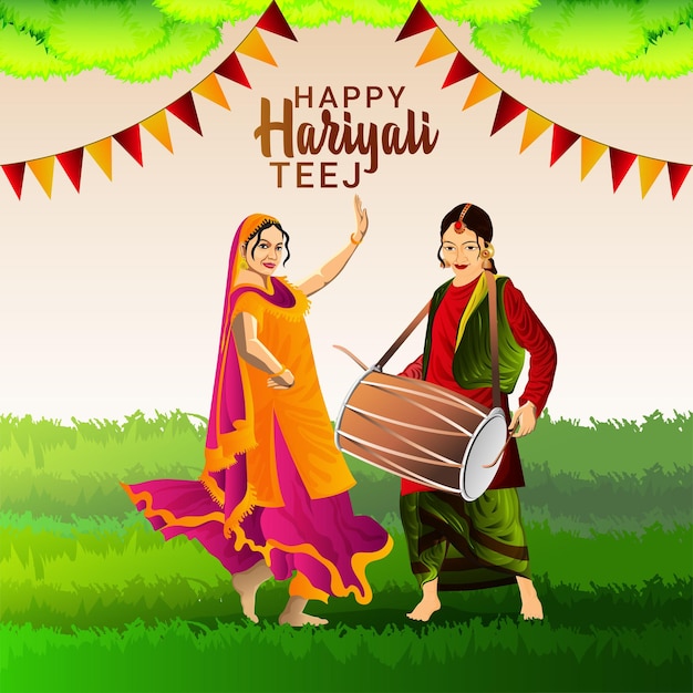 Vector illustration of happy hariyali teej festival