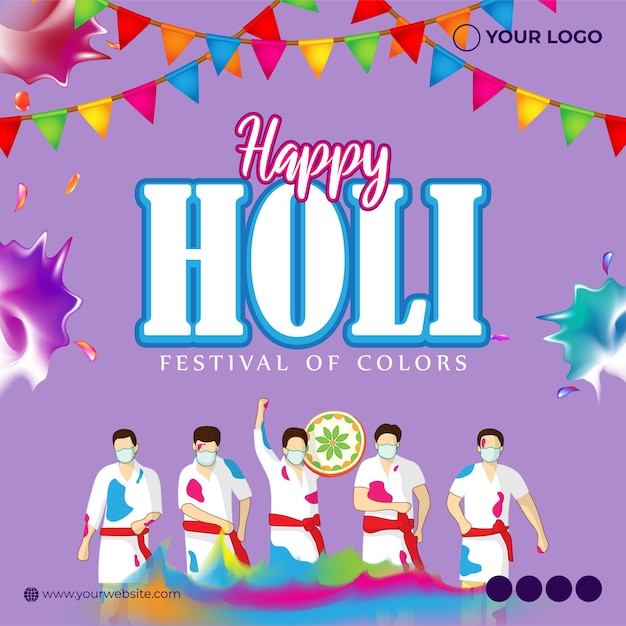 Векторная иллюстрация приветствия Happy Holi Festival of Colors