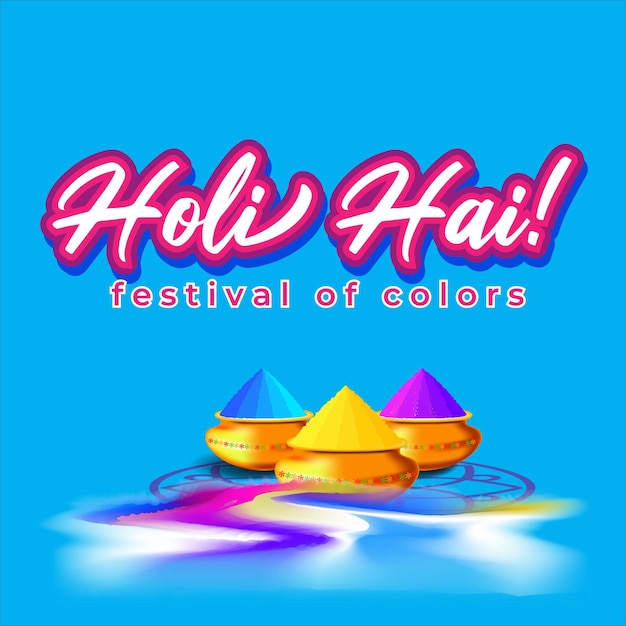 Vector illustration of Happy Holi greeting, written Hindi text means it's Holi, Festival of Colors, festival elements with colourful Hindu festive background