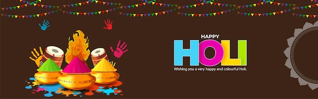 Vector illustration of Happy Holi greeting written Hindi text means it's Holi Festival of Colors