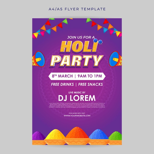 Vector vector illustration of happy holi party invitation mockup template