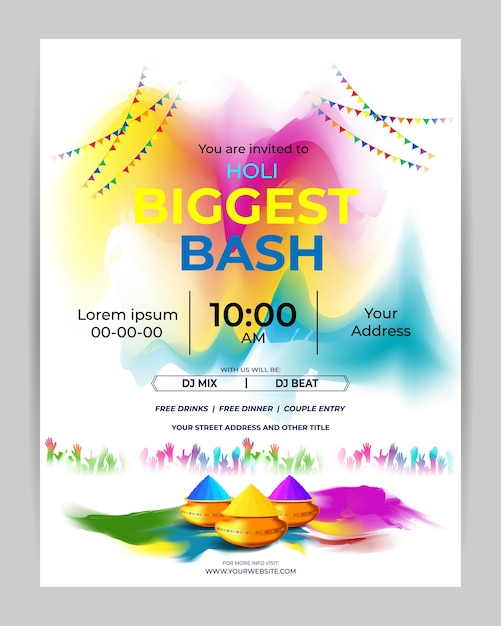 Vettore illustrazione vettoriale di happy holi party invitation template sfondo