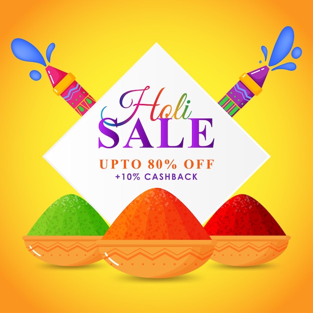 Векторная иллюстрация шаблона баннера Happy Holi Sale для приложения и веб-сайта