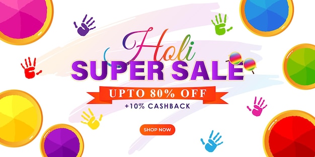 Векторная иллюстрация шаблона баннера Happy Holi Sale для приложения и веб-сайта