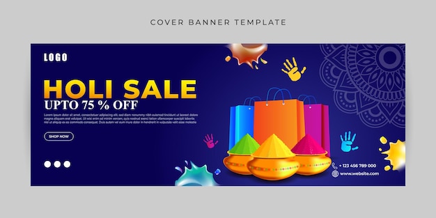 Vector illustration of happy holi sale facebook cover banner template