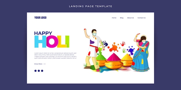 Vector illustration of Happy Holi wishes Website landing page banner mockup Template