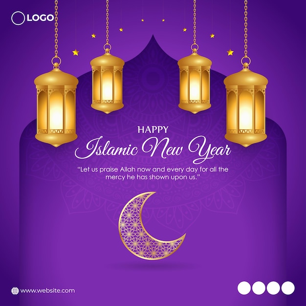 Vector illustration of Happy Islamic New Year social media story feed mockup template