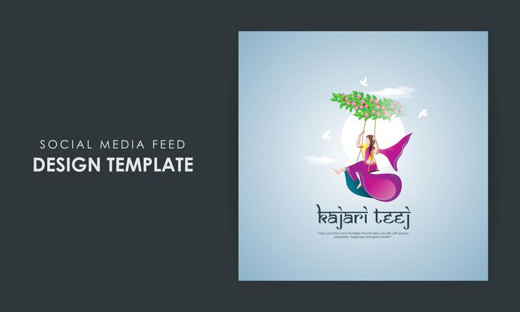 वेक्टर vector illustration of happy kajari teej social media feed template