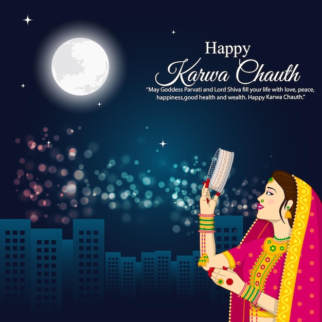 Vector illustration of Happy Karva Chauth social media feed template