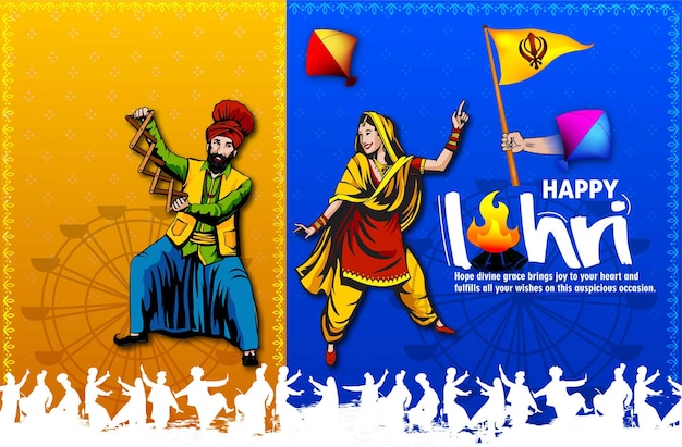 vector illustration of Happy Lohri holiday festival of Punjab India with beautiful background