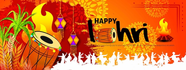 Vettore illustrazione vettoriale di happy lohri holiday festival del punjab india con bellissimo sfondo