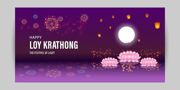 Vector illustration of happy loy krathong social media feed template