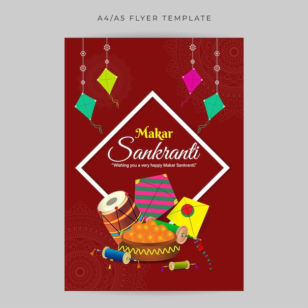 Vector vector illustration of happy makar sankranti social media feed a4 template