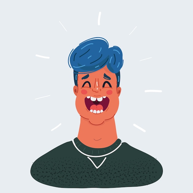 Vector illustration of happy man laughs male comic face wide open close up view