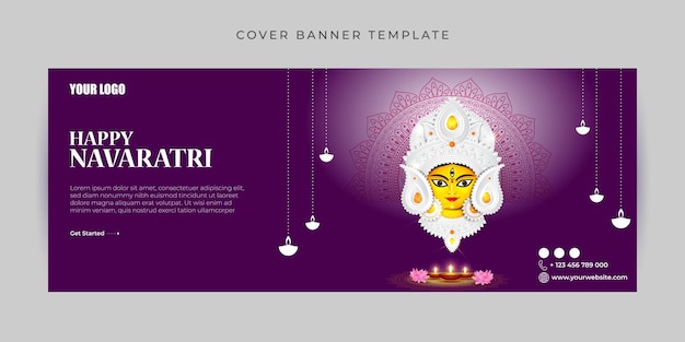 Vector vector illustration of happy navratri wishes facebook cover banner mockup template