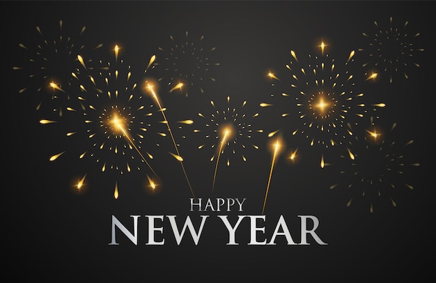 ベクトルイラスト 花火と銀色のテキストのコンセプトで新年を祝う
