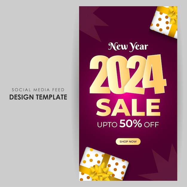 Vector vector illustration of happy new year sale social media feed template