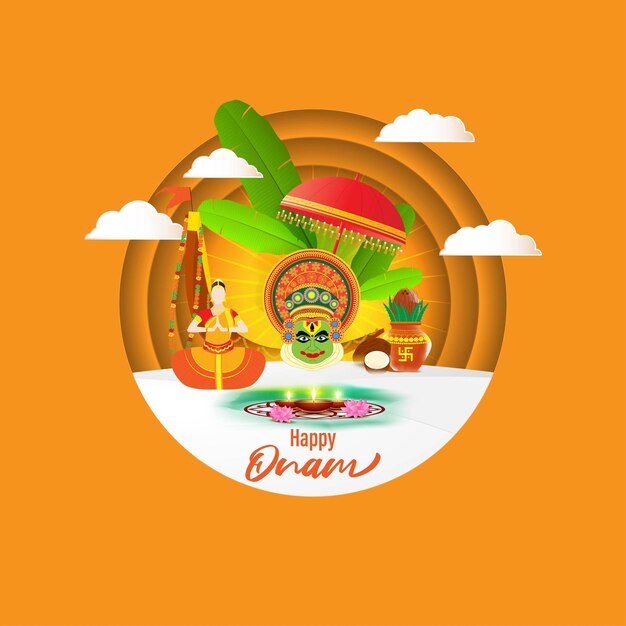 Vector vector illustration for happy onam greeting