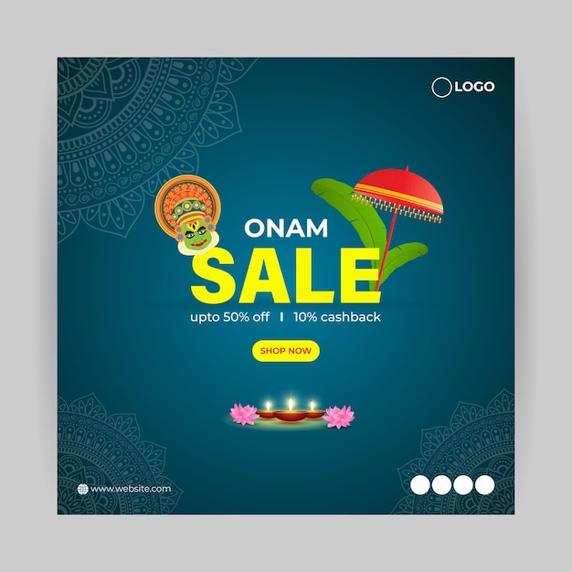Векторная иллюстрация шаблона макета ленты историй в социальных сетях Happy Onam Sale