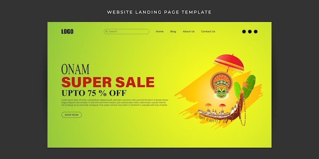 Векторная иллюстрация макета баннера целевой страницы веб-сайта Happy Onam Sale Template