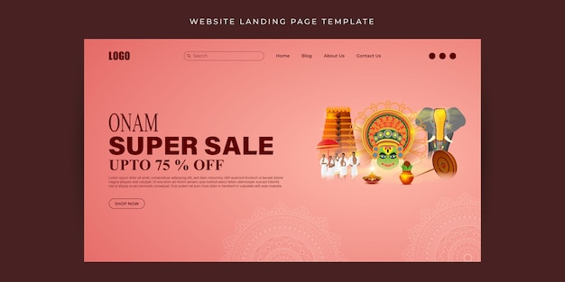 Happy Onam Sale 웹 사이트 방문 페이지 배너 모형 템플릿의 벡터 그림