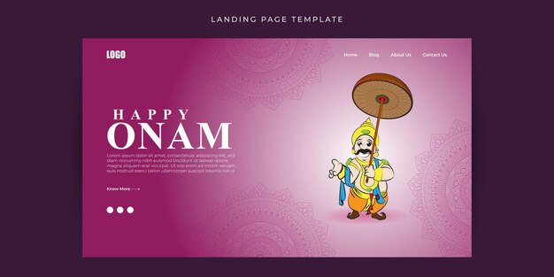 Vector vector illustration of happy onam website landing page banner mockup template