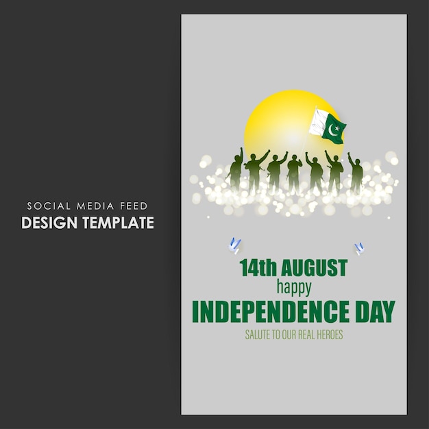 Vector illustration of Happy Pakistan Independence Day social media story feed mockup template