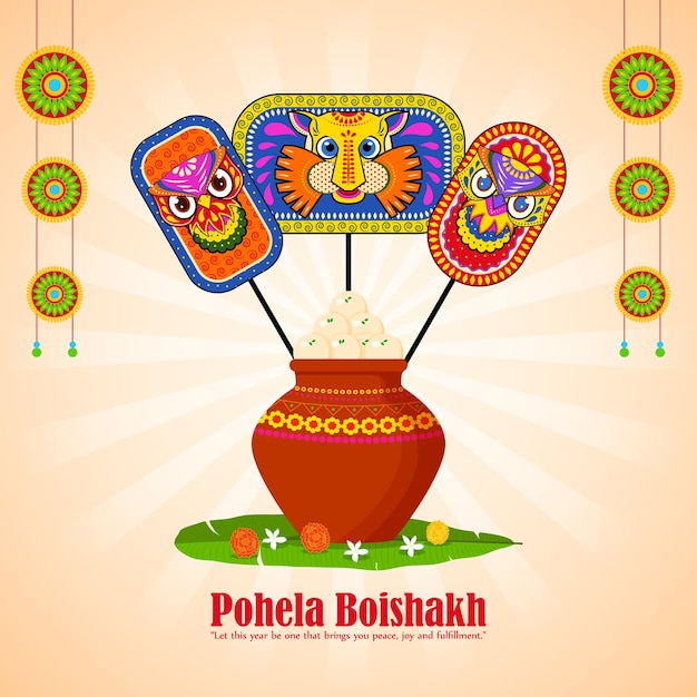 Happy Pohela Boishakh Bengali New Year의 벡터 그림은 인사말 배너를 기원합니다.