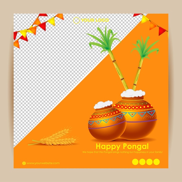 Vector vector illustration of happy pongal festival greeting banner template