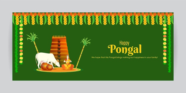 Vector illustration of Happy Pongal social media feed template