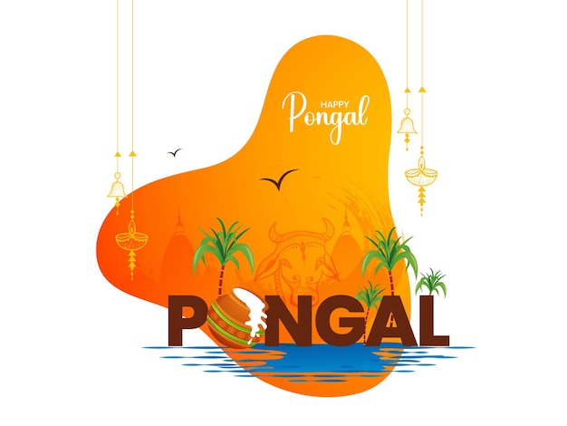 Vector illustration of Happy Pongal tamil Nadu indian harvest festival abstract background